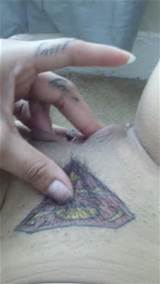 Superman Logo Tattooed Above Hairy Pussy