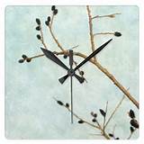 Black Pussy Willow Tree Branch Summer Blooms Square Wall Clocks