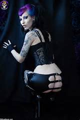 Blue Haired Gothic Model Razor Candi Dressed In Back Shows Her Private