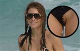 Maria Menounos Pussy Slip In Black Bikini