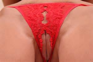 Red Crotchless Panties On Shaved Pussy