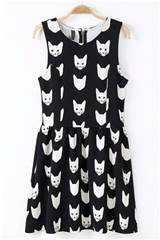 Home Clothing Dresses Cat Print Sleeveless A Line Dress